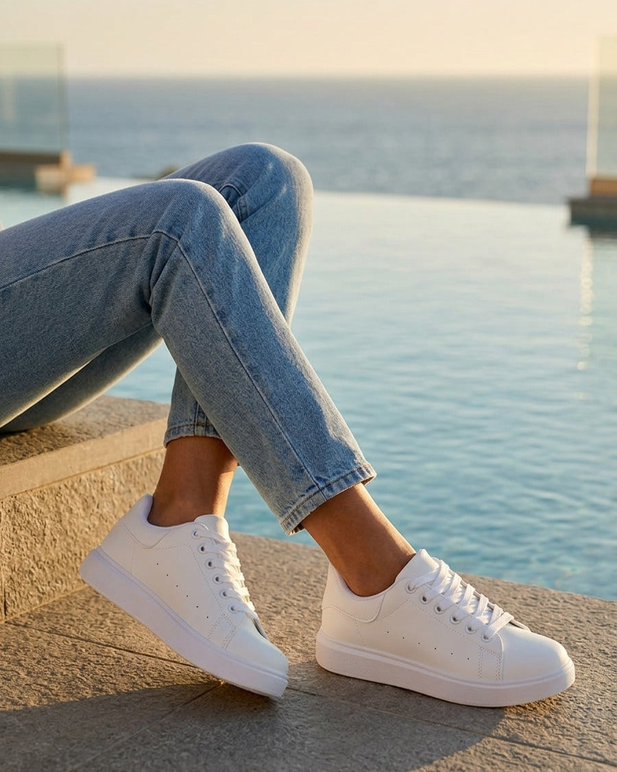 Sneakers basiques en simili - Blanc