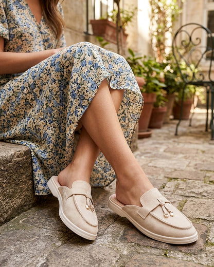 Mules en suédine style mocassin - Beige