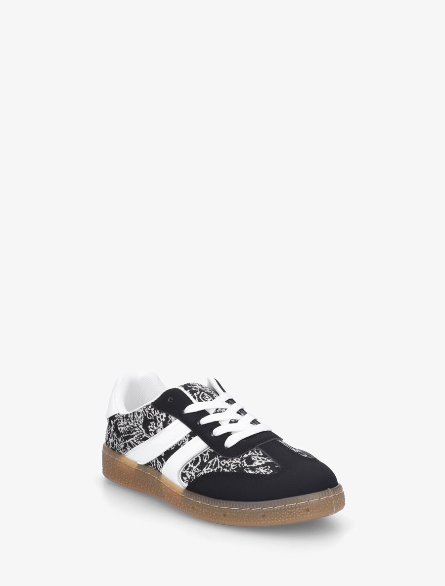 Sneakers bimatière imprimé roses - Noir - 2