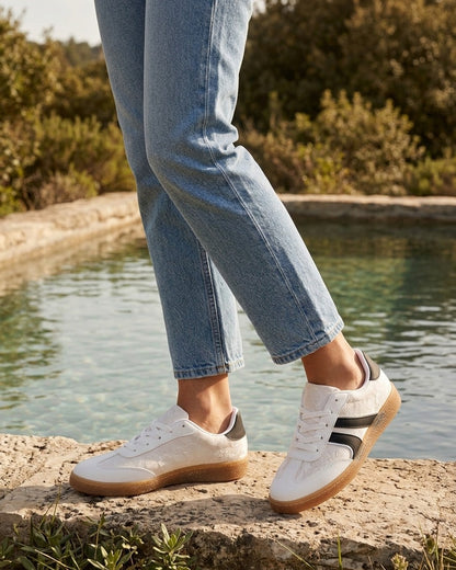 Sneakers bimatière imprimé roses - Blanc