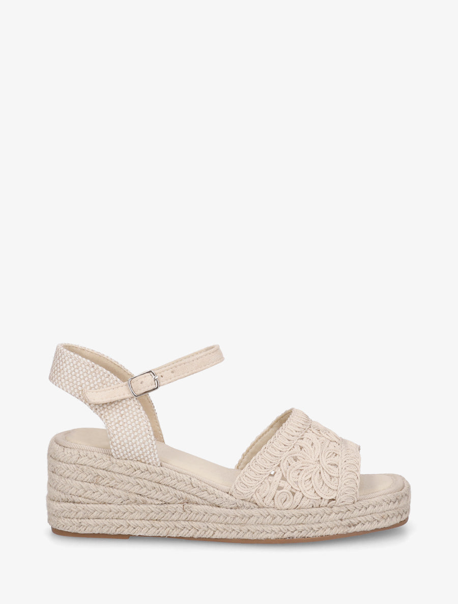 Sandales compensées à semelle en raphia - Beige - 1