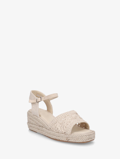 Sandales compensées à semelle en raphia - Beige - 2