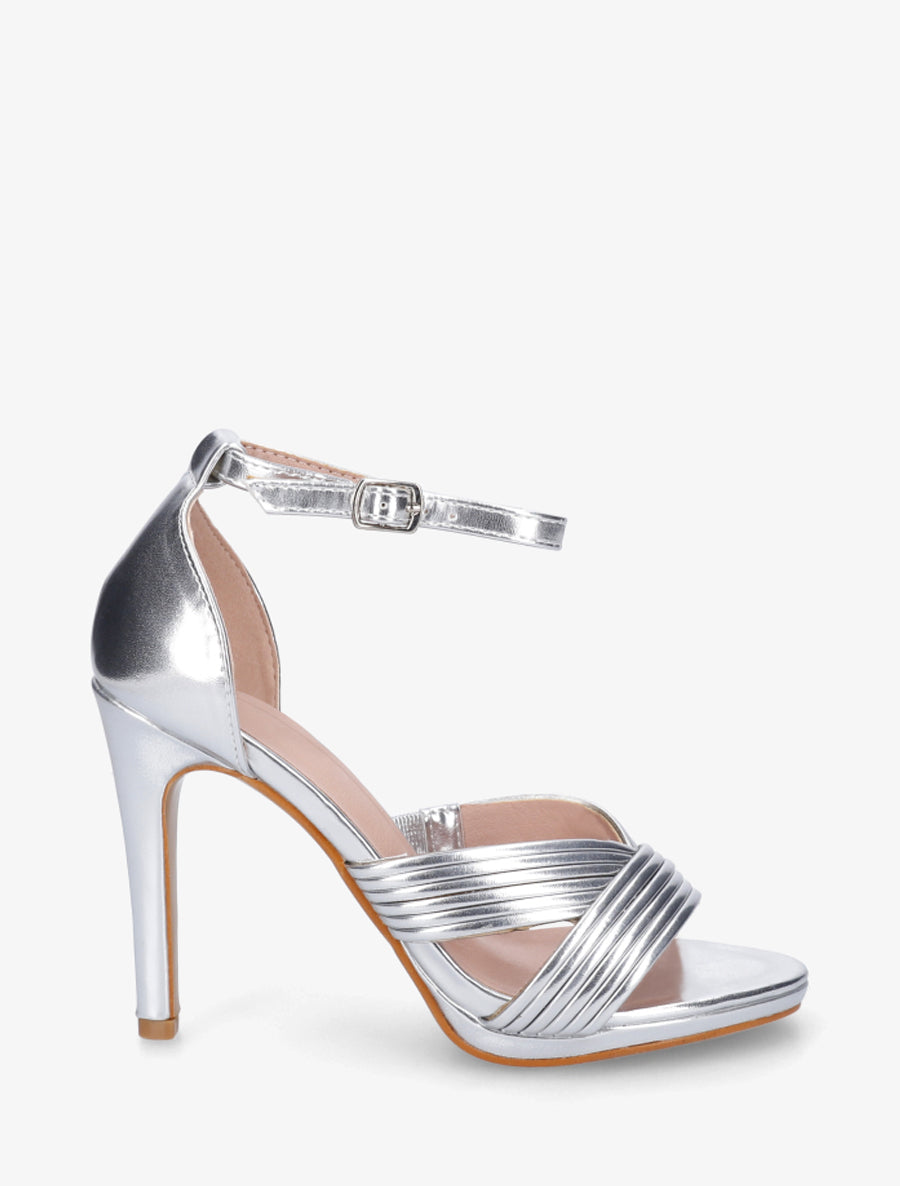 Sandales à talon haut à brides texturées - Argent - 1