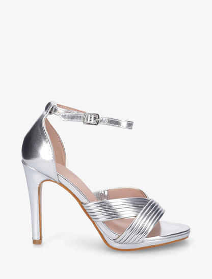 Sandales à talon haut à brides texturées - Argent - 1