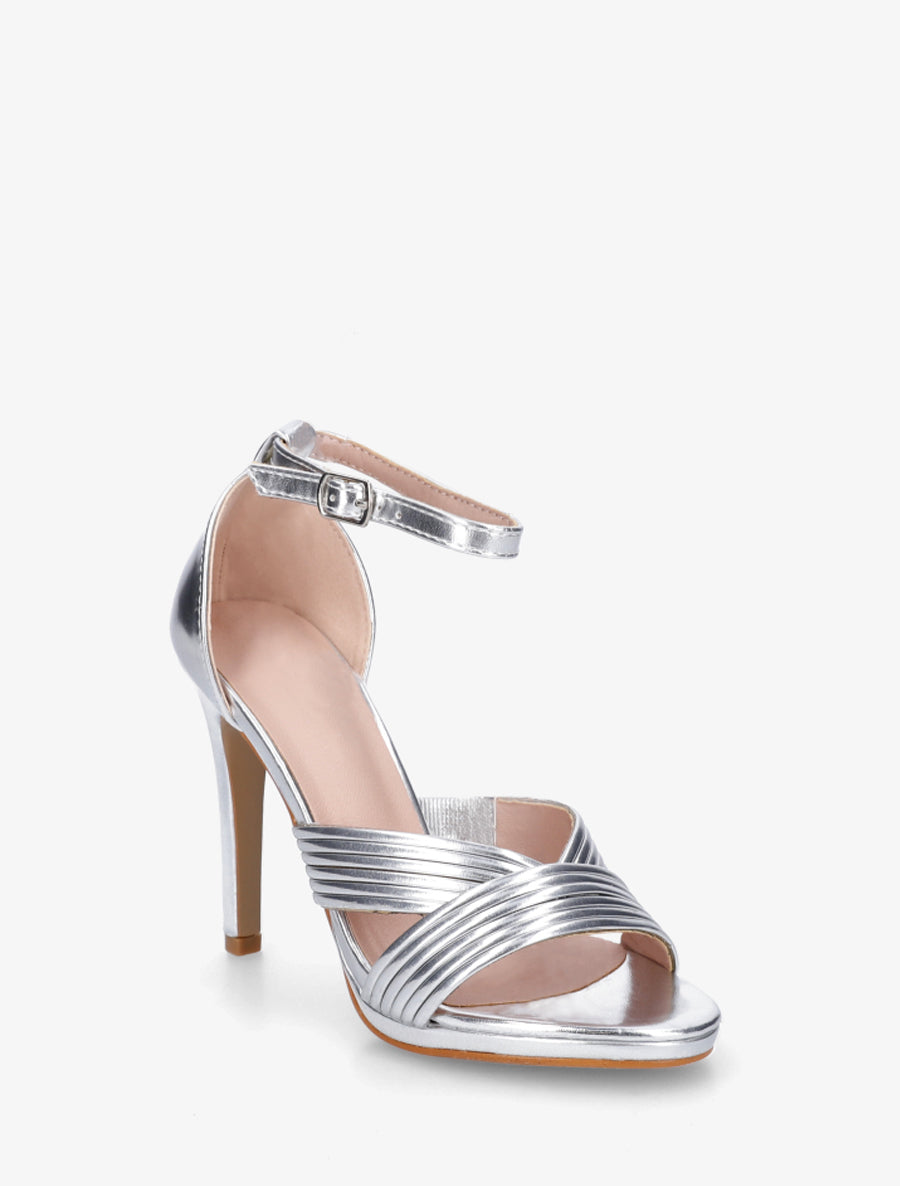 Sandales à talon haut à brides texturées - Argent - 2