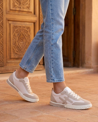 Baskets bimatière à bandes fantaisies - Taupe