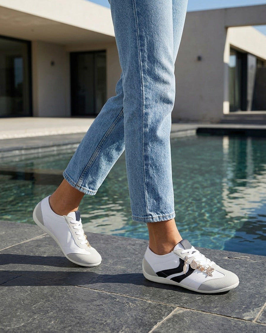 Sneakers à empiècement bijoux dépareillés - Blanc