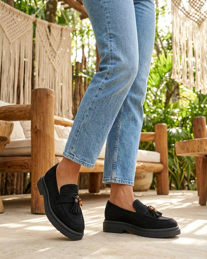Mocassins en suédine à perles - Noir