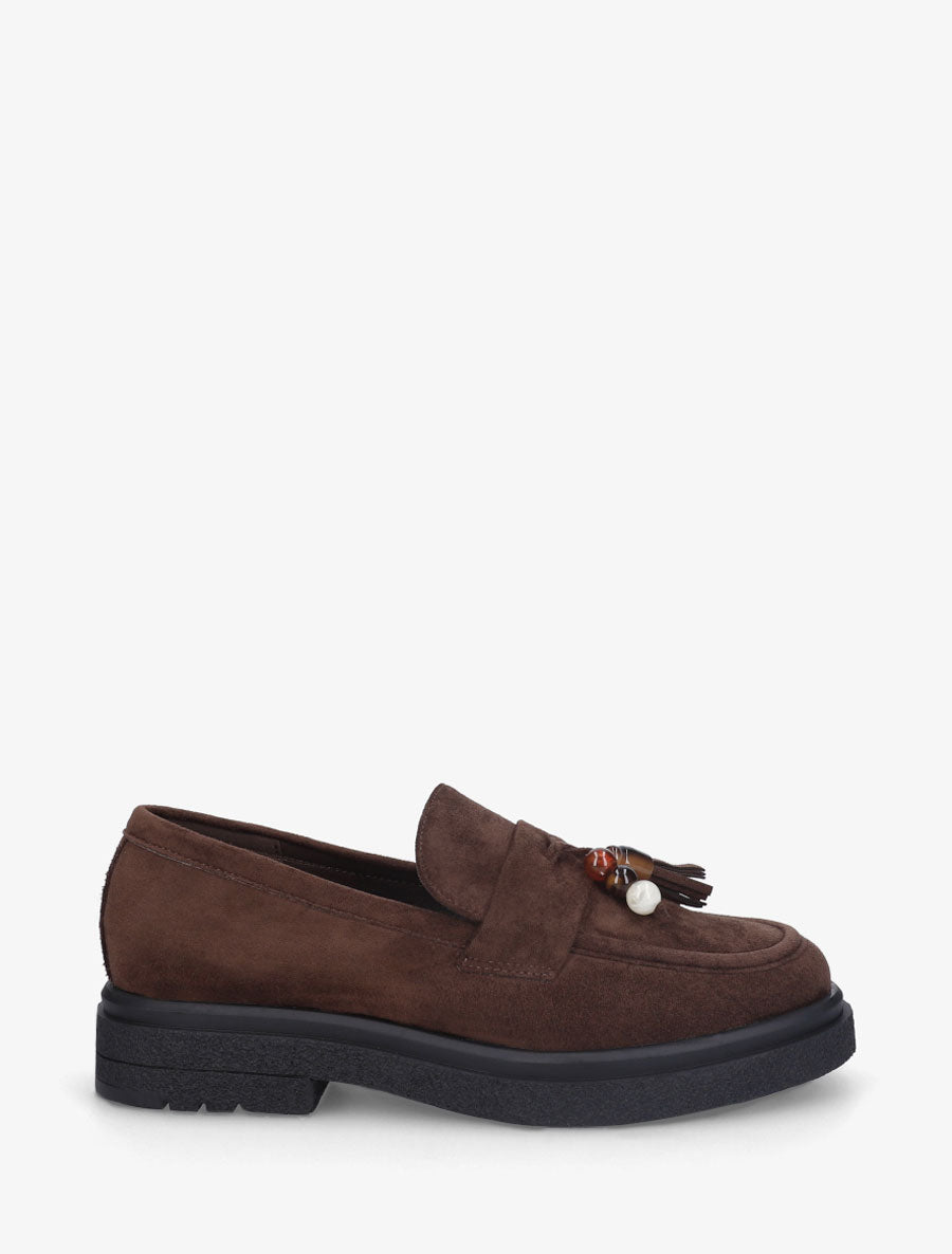 Mocassins en suédine à perles - Marron - 1