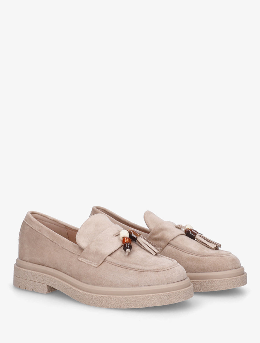 Mocassins en suédine à perles - Taupe - 4