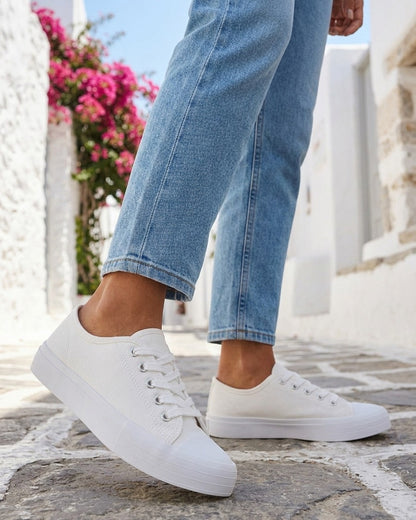 Tennis unis en toile - Blanc