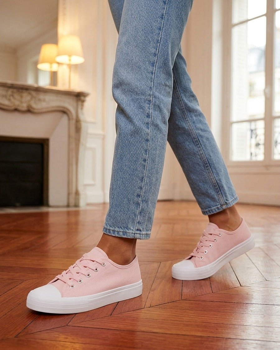 Tennis unis en toile - Rose