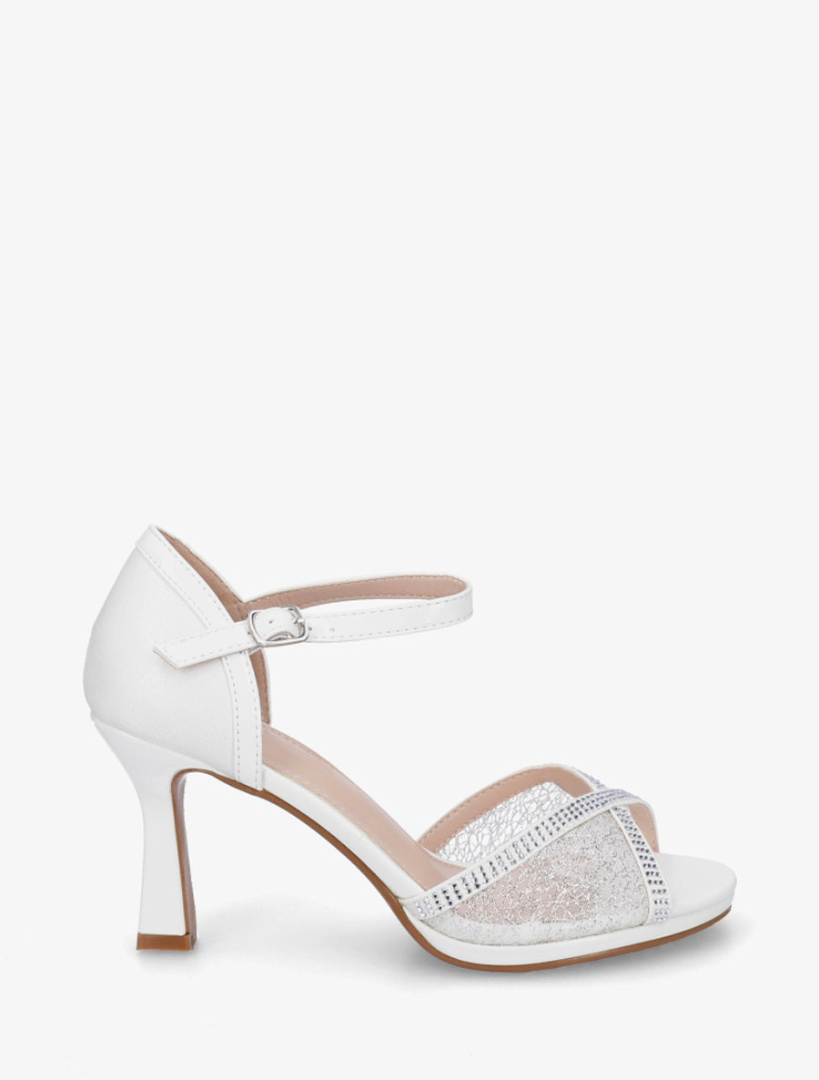 Sandales effet dentelle à strass - Blanc - 1