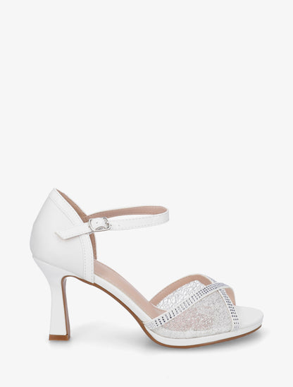 Sandales effet dentelle à strass - Blanc - 1