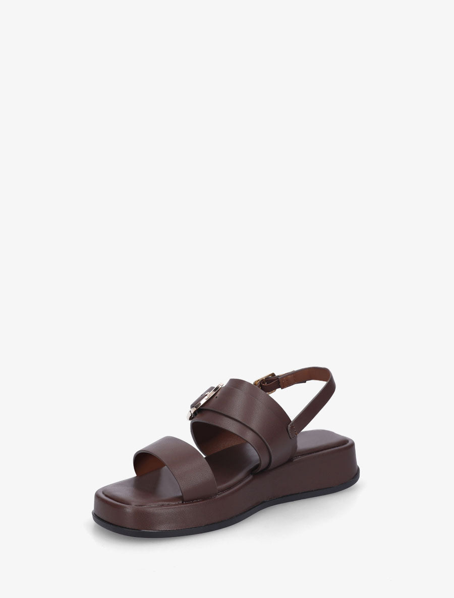 Nu-pieds uni en simili à double boucles - Marron - 3