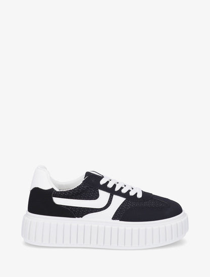 Sneakers bimatière à plateforme striée - Noir - 1
