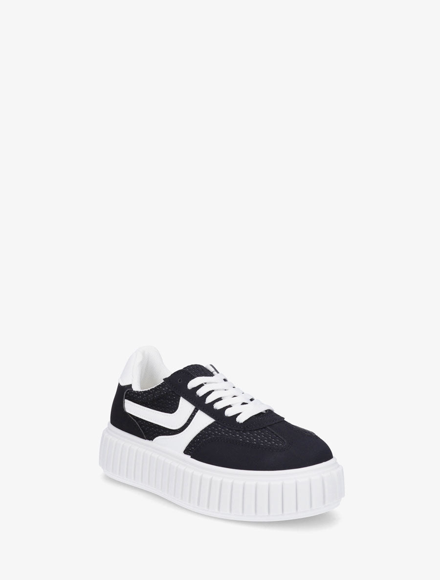 Sneakers bimatière à plateforme striée - Noir - 2