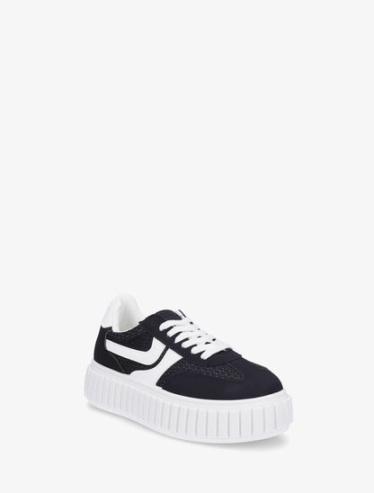 Sneakers bimatière à plateforme striée - Noir - 2