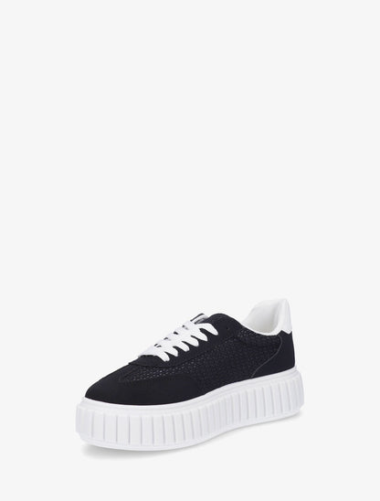 Sneakers bimatière à plateforme striée - Noir - 3