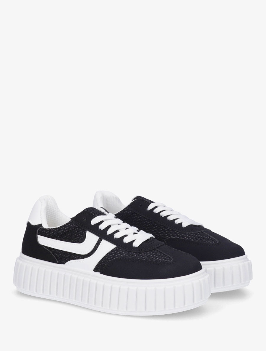 Sneakers bimatière à plateforme striée - Noir - 4