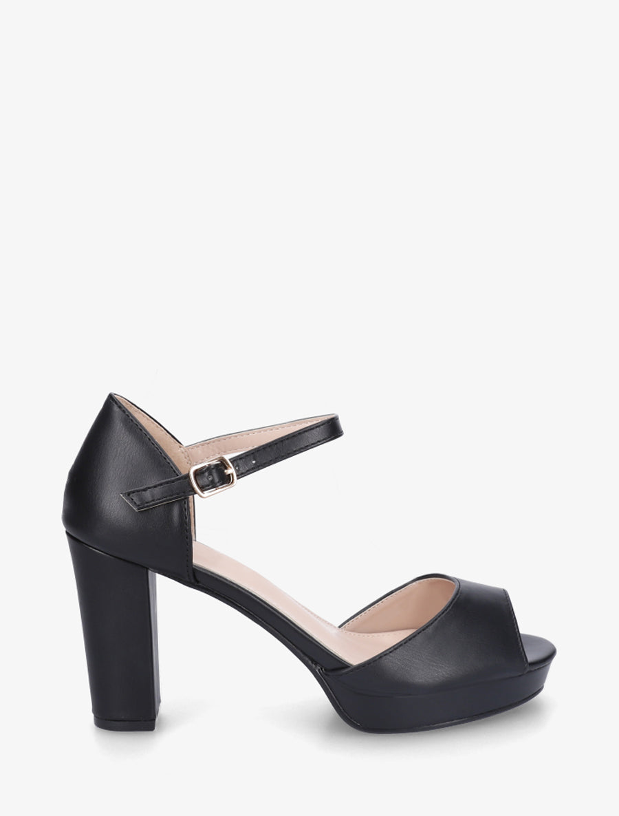 Sandales en simili à talon haut - Noir - 1