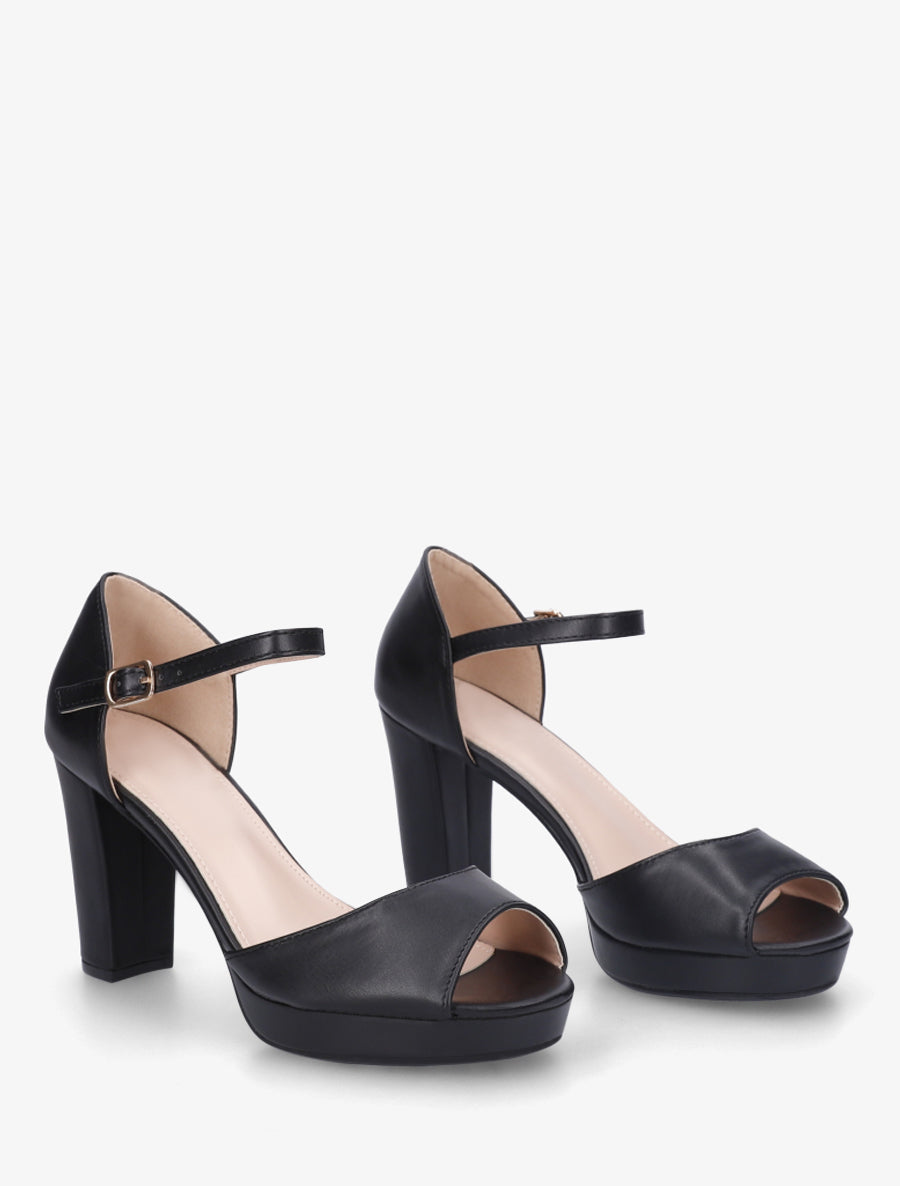 Sandales en simili à talon haut - Noir - 4