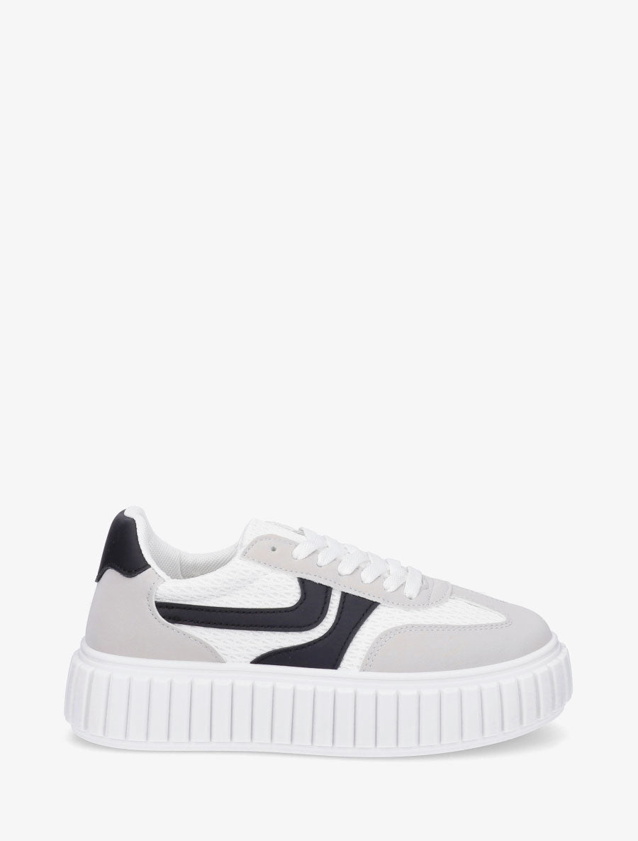 Sneakers bimatière à plateforme striée - Blanc - 1