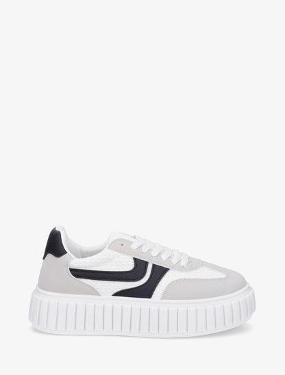 Sneakers bimatière à plateforme striée - Blanc - 1