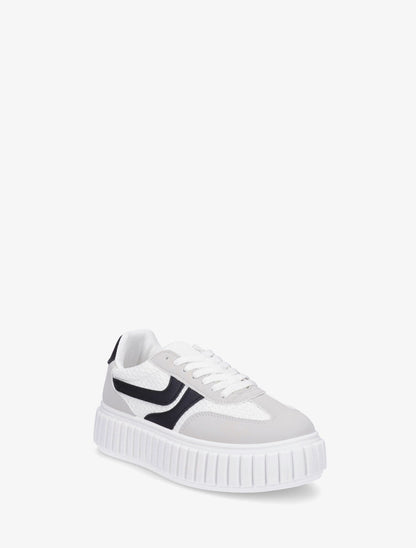Sneakers bimatière à plateforme striée - Blanc - 2