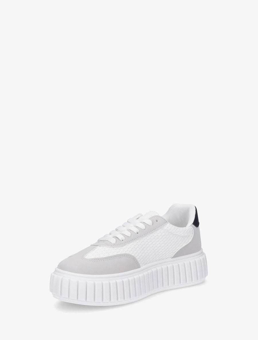 Sneakers bimatière à plateforme striée - Blanc - 3