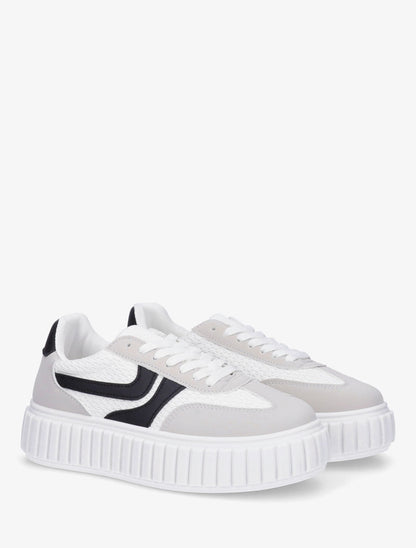 Sneakers bimatière à plateforme striée - Blanc - 4