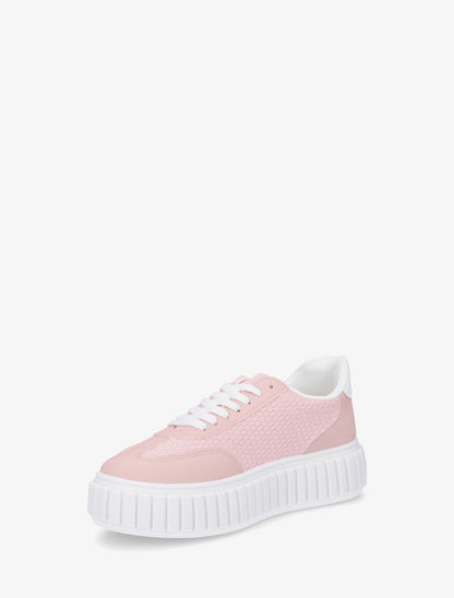 Sneakers bimatière à plateforme striée - Rose - 3