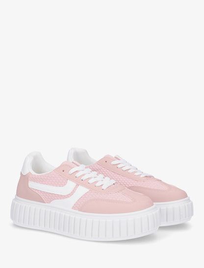 Sneakers bimatière à plateforme striée - Rose - 4