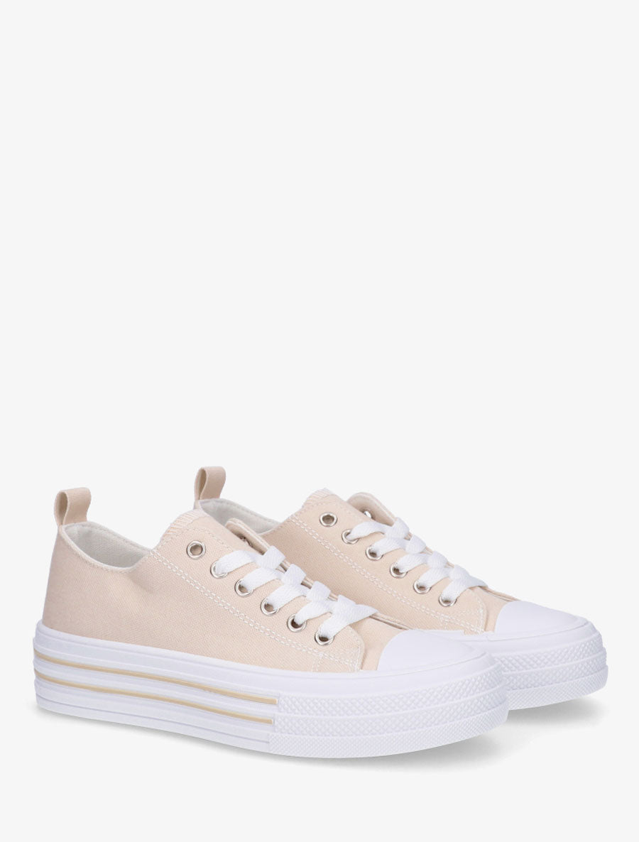 Tennis en tissu à semelle en gomme - Beige - 4