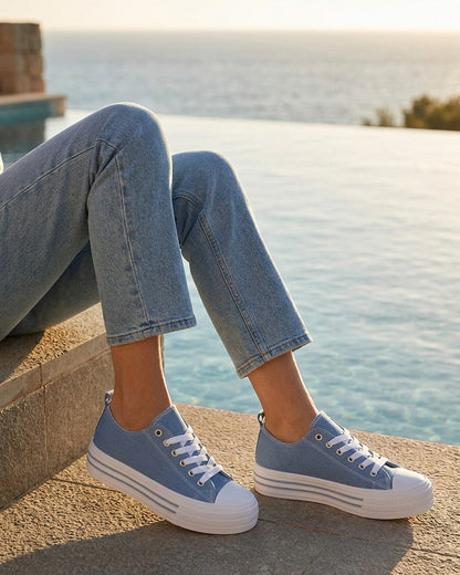 Tennis en tissu à semelle en gomme - Bleu denim