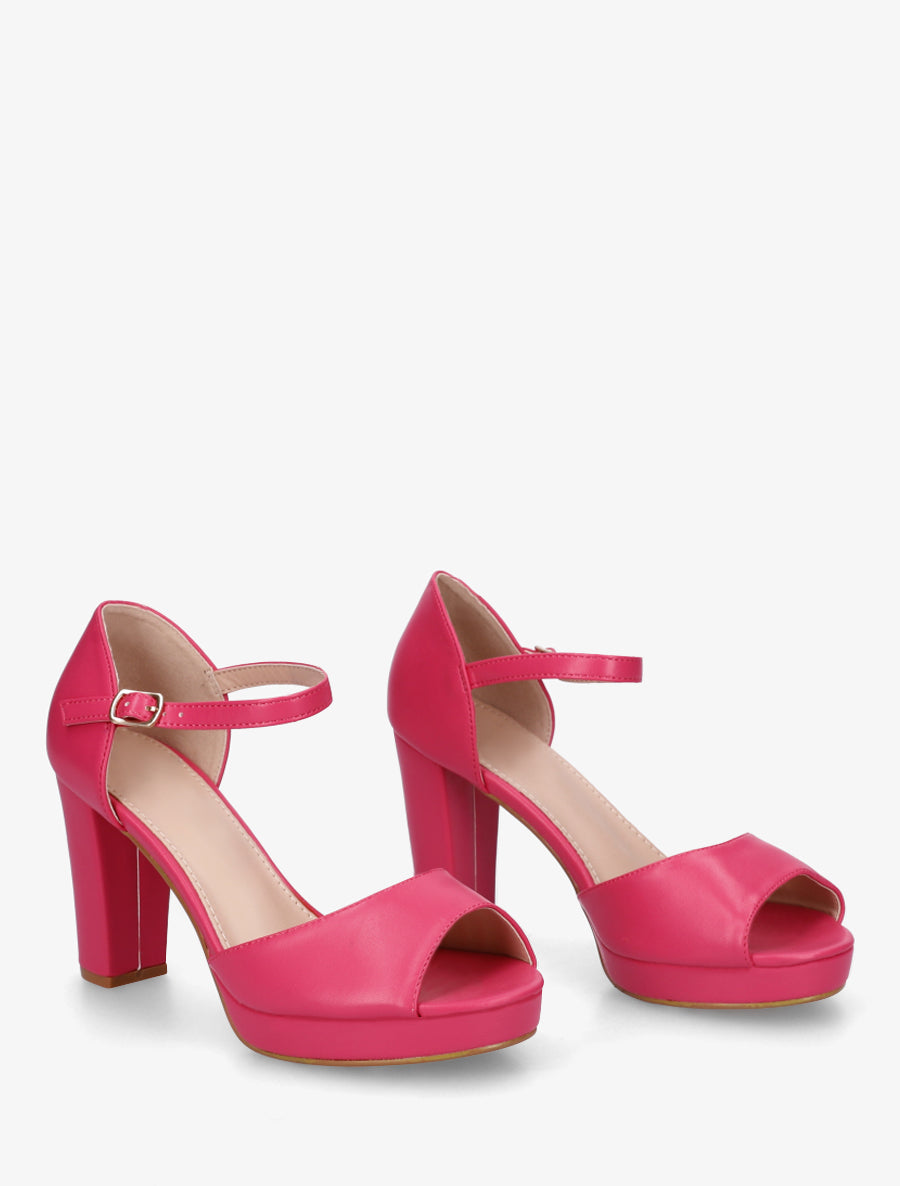 Sandales en simili à talon haut - Fushia - 4