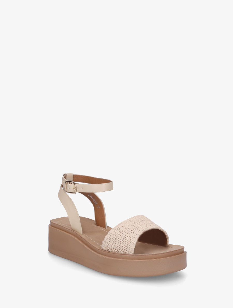 Sandales semi-compensées en raphia tressé - Beige - 2