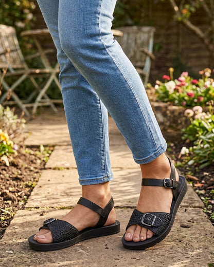 Nu-pieds à bride effet effet raphia - Noir