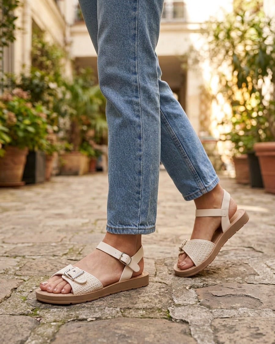 Nu-pieds à bride effet effet raphia - Beige