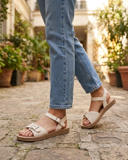 Nu-pieds à bride effet effet raphia - Beige