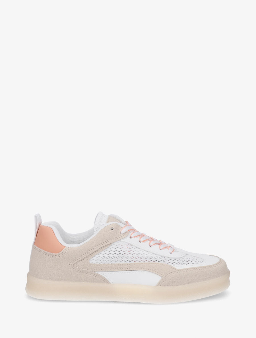 Sneakers en suédine et tissu ajouré - Blanc - 1