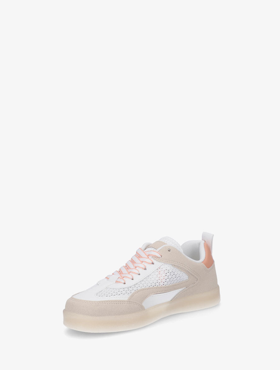 Sneakers en suédine et tissu ajouré - Blanc - 3