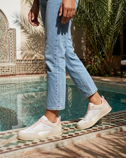 Sneakers en suédine et tissu ajouré - Blanc