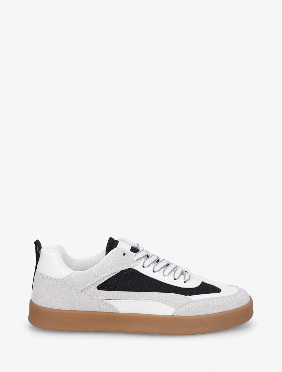 Sneakers en suédine et tissu ajouré - Noir - 1