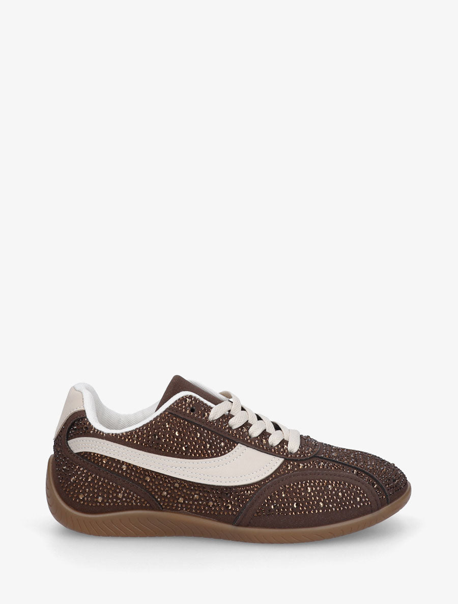 Sneakers en suédine à strass - Marron - 1