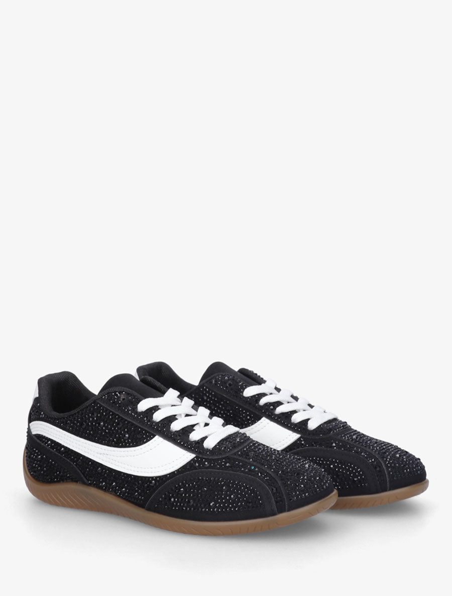 Sneakers en suédine à strass - Noir - 4