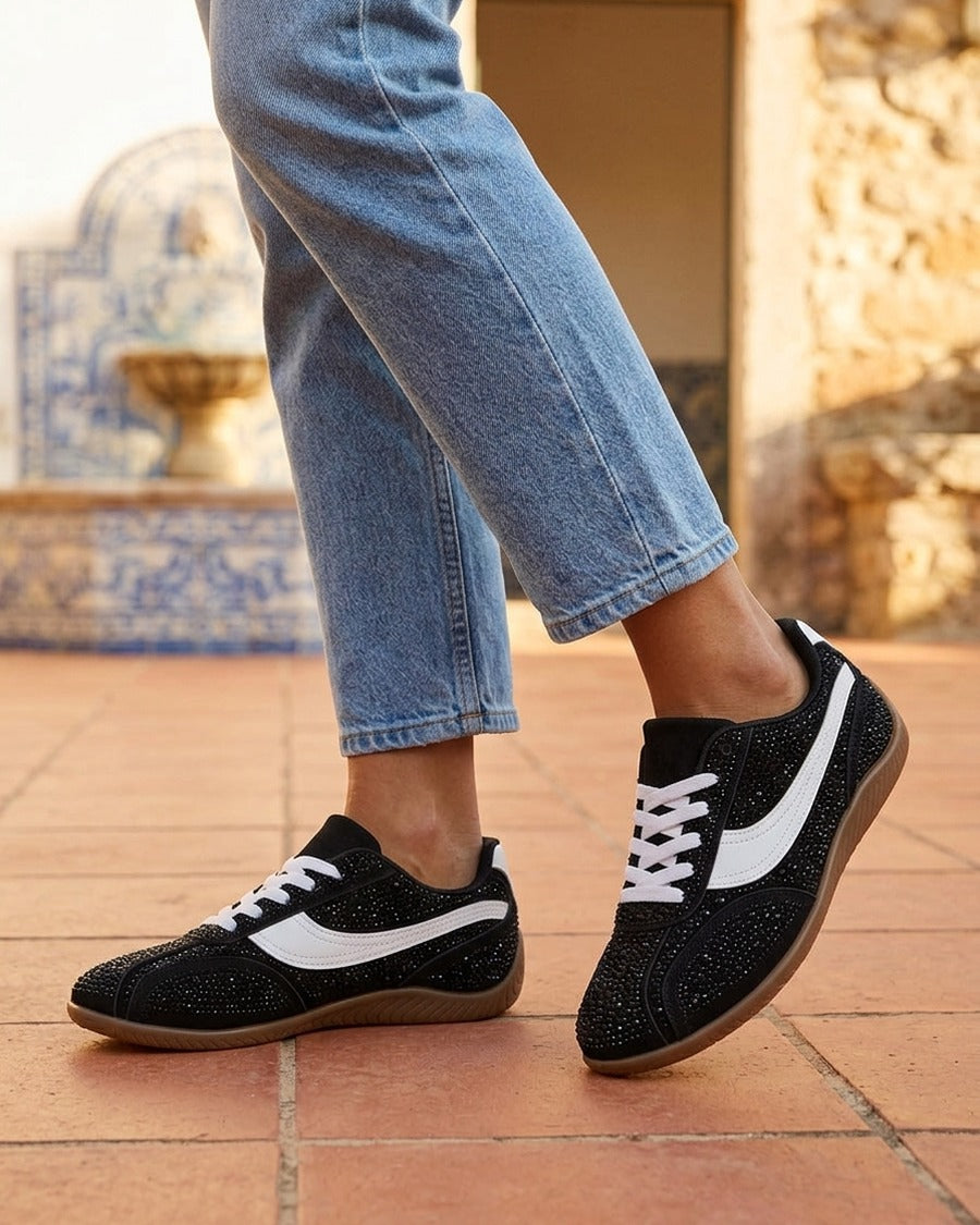 Sneakers en suédine à strass - Noir