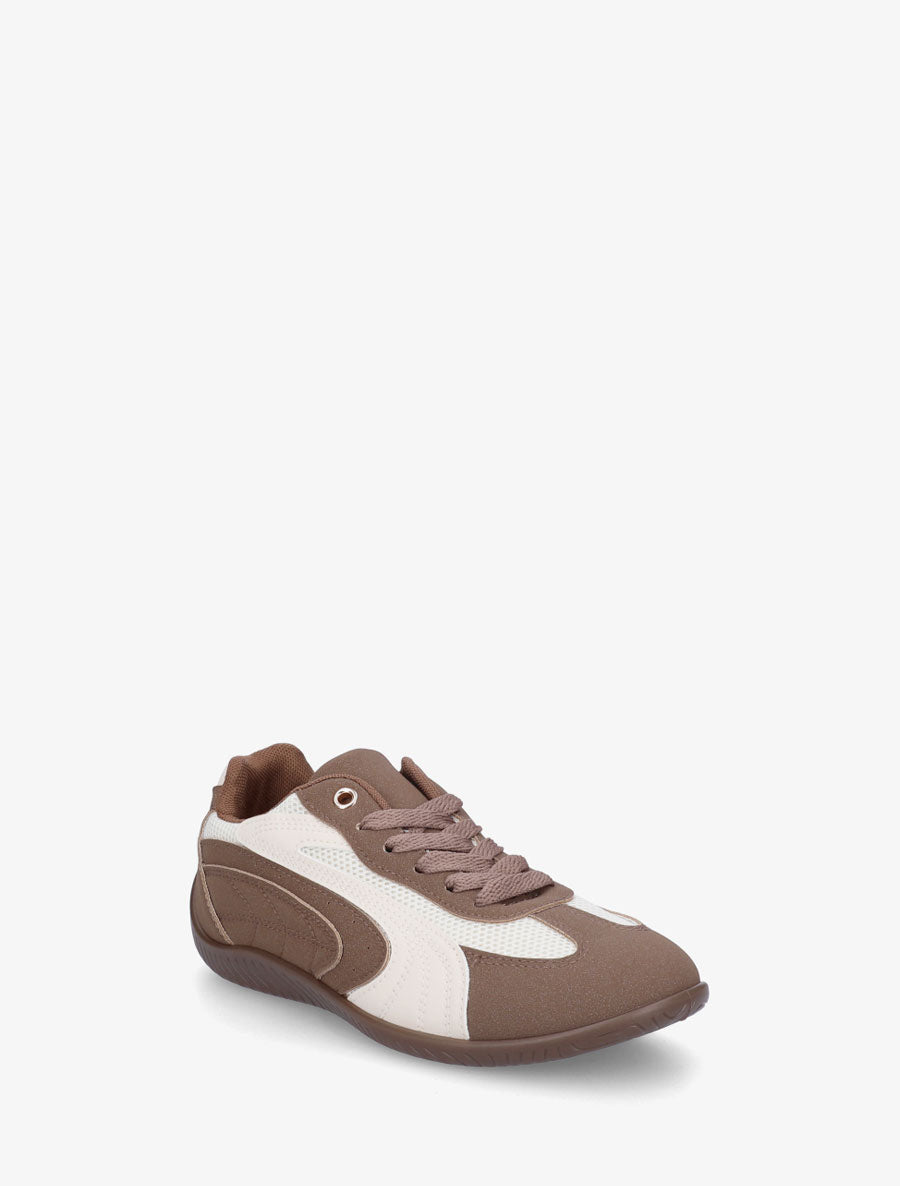 Sneakers en suédine à bandes contrastantes - Marron - 2
