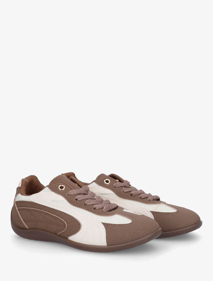 Sneakers en suédine à bandes contrastantes - Marron - 4