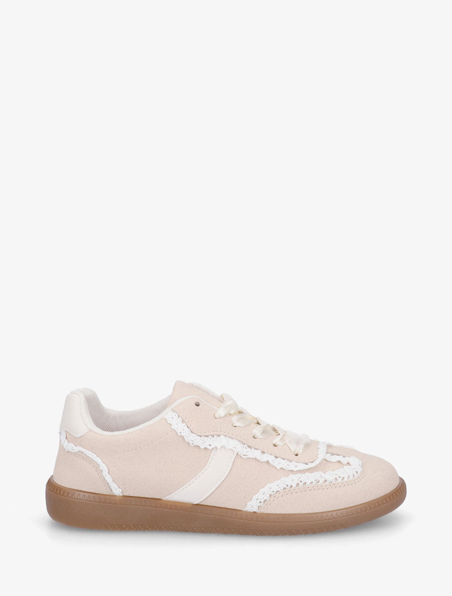 Sneakers en suédine à détail crochet - Beige - 1